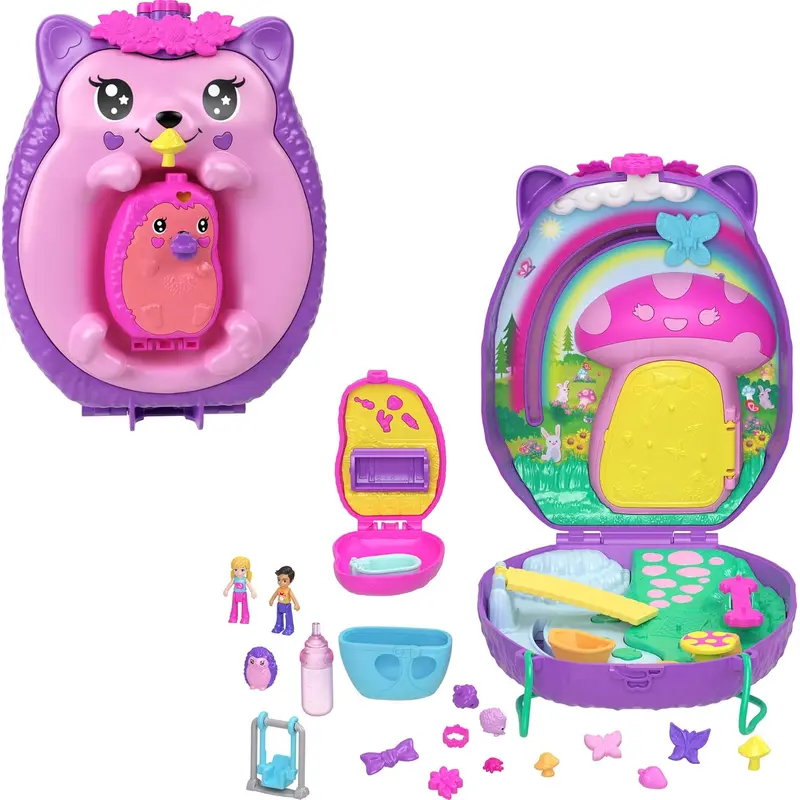 Polly Pocket Hedgehog Mom & Baby Purse Playset