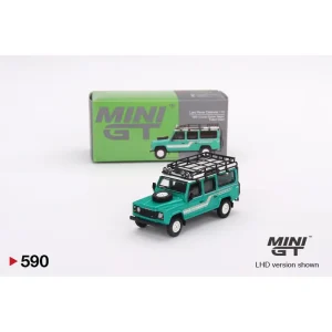 Mini GT Land Rover Defender 110 1985 County Station Wagon Trident Green 1:64 Die Cast