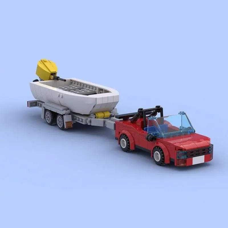MOC-76837 tinny (small boat) with sports car