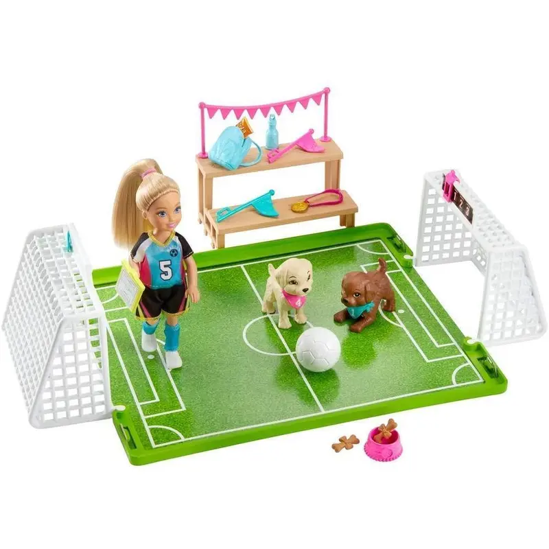 Barbie Chelsea Football Playset, with Chelsea Doll and 2 Puppy Friends Dolls