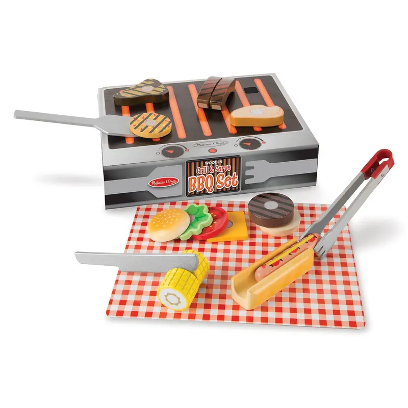 Melissa & Doug Grill and Serve BBQ Set with Wooden Play Food Education