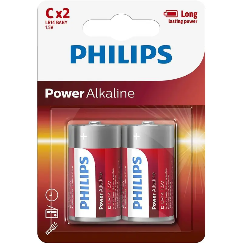 Philips Power Alkaline C Type Batteries Pack of 2