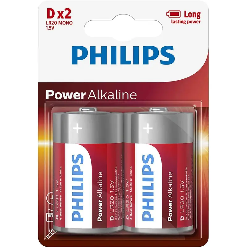 Philips Power Alkaline D Type Batteries Pack of 2