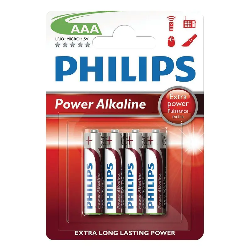 Philips Power Alkaline Type AAA Batteries Pack of 4