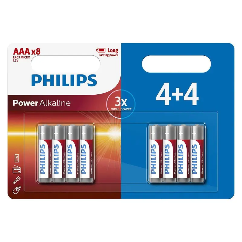 Philips Power Alkaline Type AAA Batteries Pack of 8