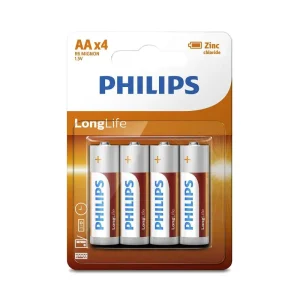Philips Zinc Long Life AA 1.5v Batteries  4 Pack