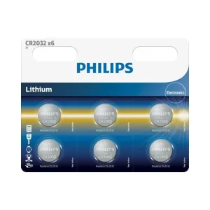 Philips Lithium 3v Button Cell Battery CR2032 - 6 Pack Batteries