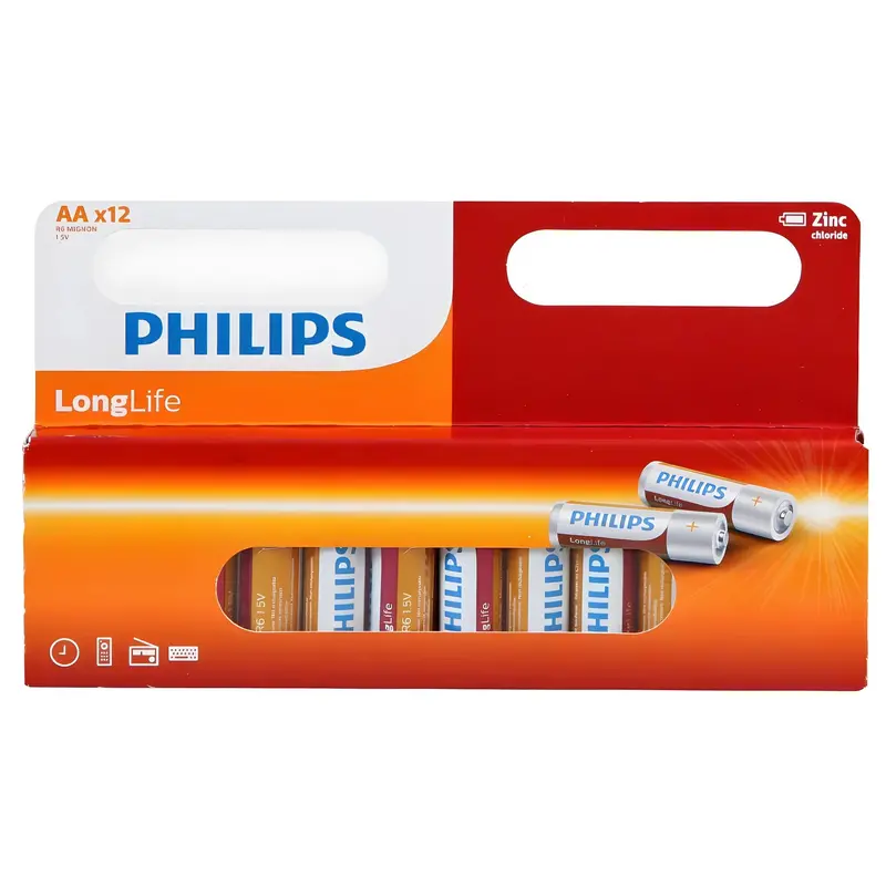 Philips Zinc Long Life AA 1.5v Batteries  12 Pack