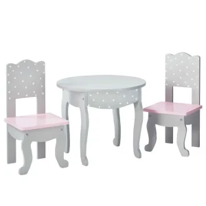 Teamson USA Td-0208ag Polka Dots Princess 18 Doll Table & 2 Chairs Set - Gray Dolls Accessories