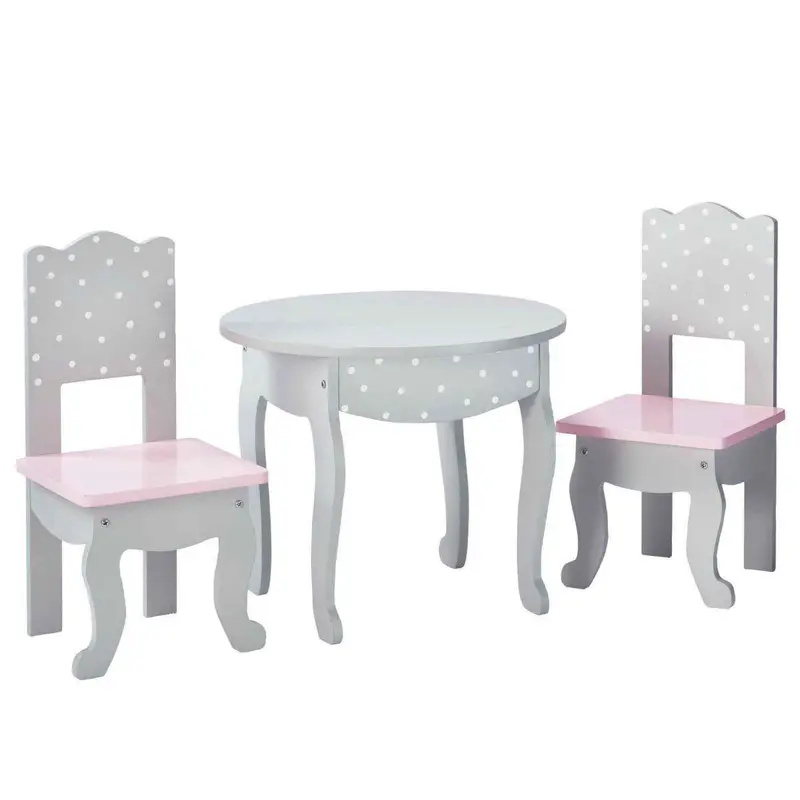 Teamson USA Td-0208ag Polka Dots Princess 18 Doll Table & 2 Chairs Set - Gray Dolls Accessories
