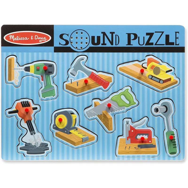 Melissa & Doug 10733 Construction Tools Sound Puzzle - Wooden Peg Puzzle (8pc)