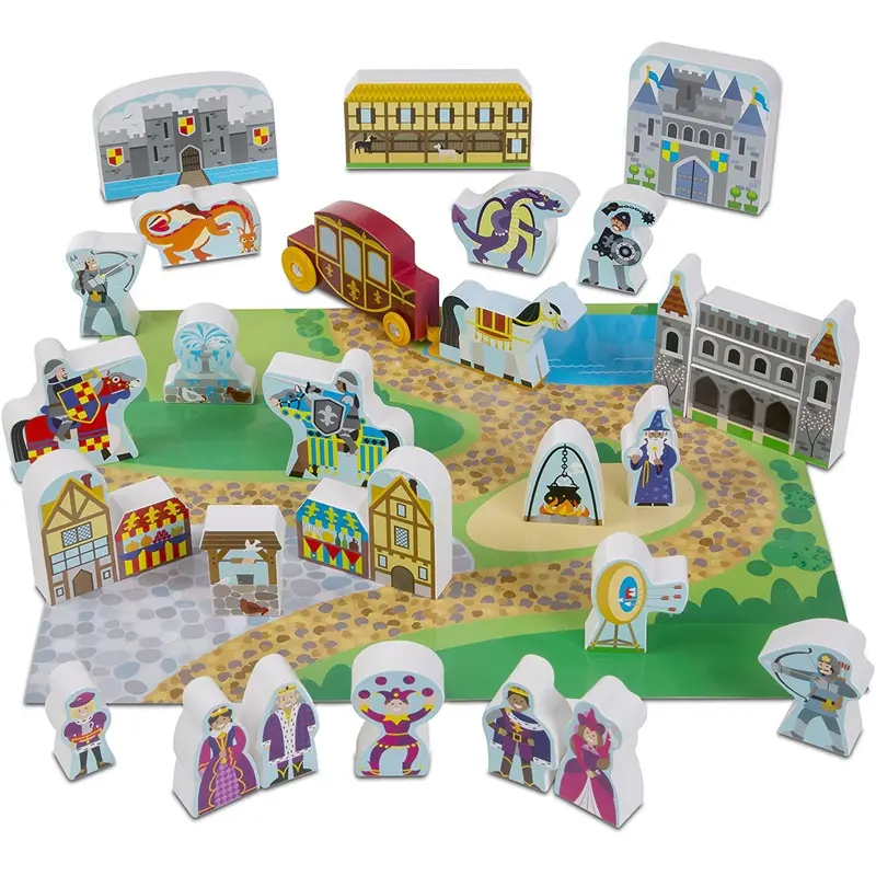 Melissa & Doug 10979 Wooden Town Play Set with Storage Tray (32pc)