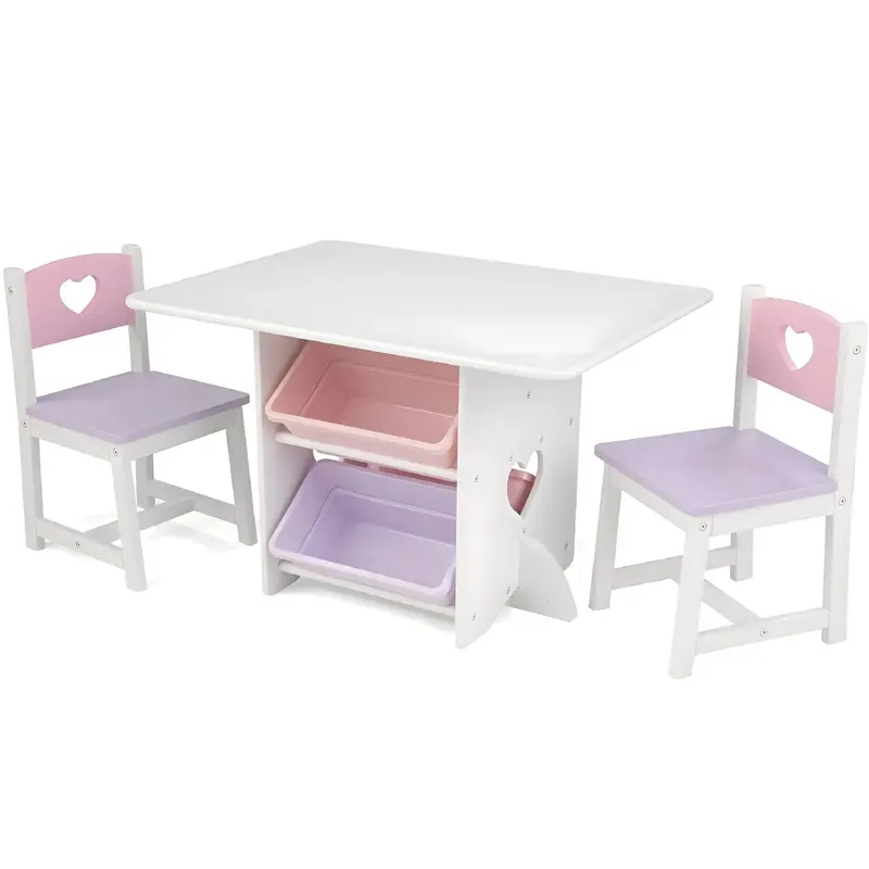 Kidkraft 26913 Heart Wooden Table and 2 Chair Set with Storage Bins