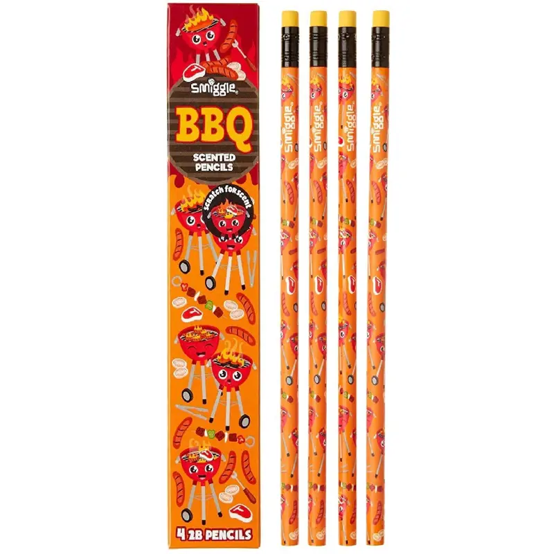 Smiggle BBQ Scented Pencil Pack X4 Scented Hb Wooden with Eraser Top