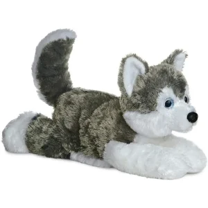 AURORA Flopsie Husky Shadow, 12-inch Soft Toy, Grey and White