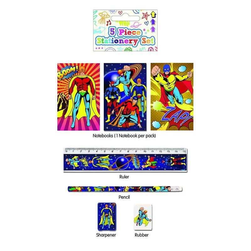 5 Piece Superhero Stationery Set
