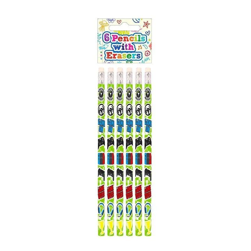 Gamer Pencils with Erasers 6 Pieces