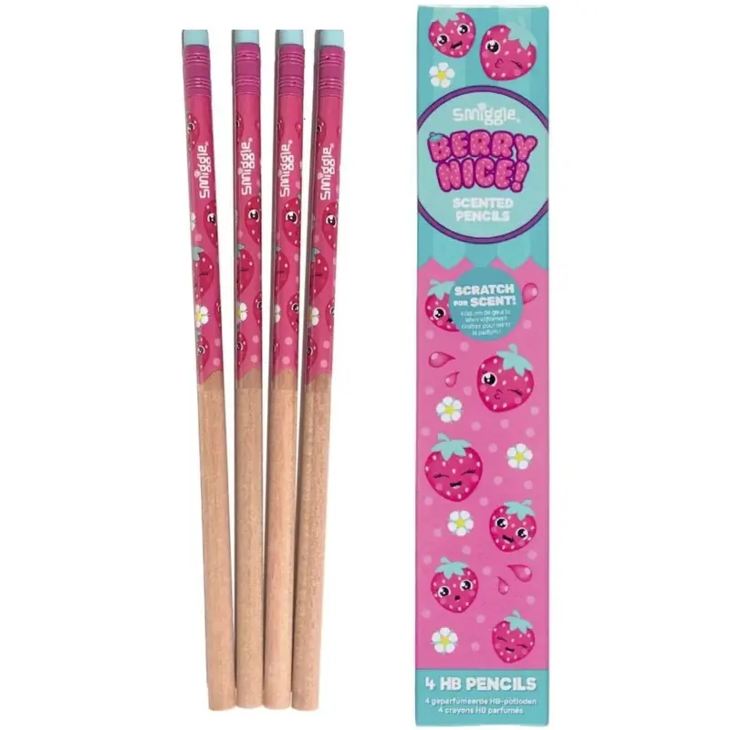 Smiggle Pencils X 4 Pack Scented Pencils with Eraser Top - Berry Nice Scratch & Scent