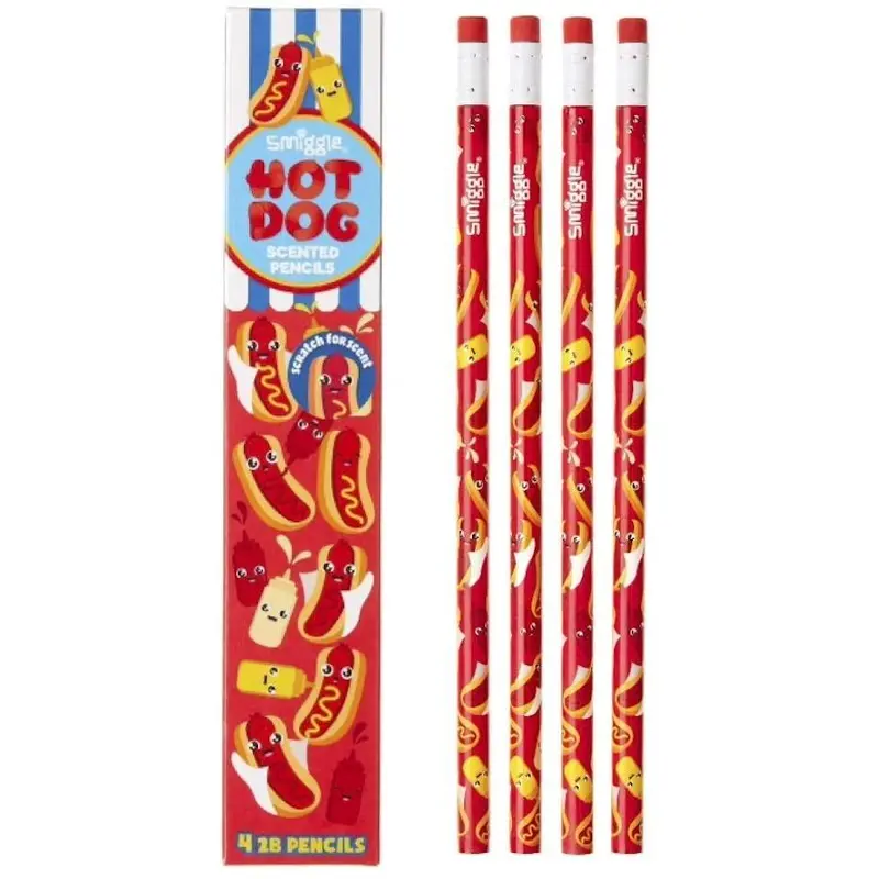 Smiggle Pencils X 4 Pack Scented with Eraser Top - Hot Dog Scent