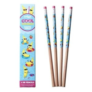 Smiggle Pencils X 4 Pack Scented Hb Wooden with Eraser Top - Cool Bananas