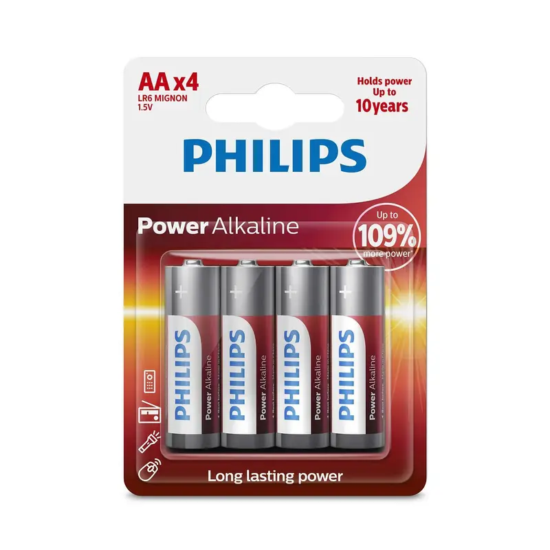Philips Power Alkaline Type AA Batteries Pack of 4