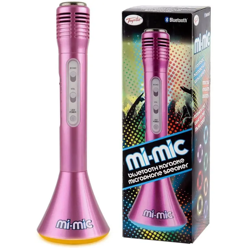 Mi-mic Karaoke Microphone Speaker with Wireless Bluetooth and LED Lights, Pink