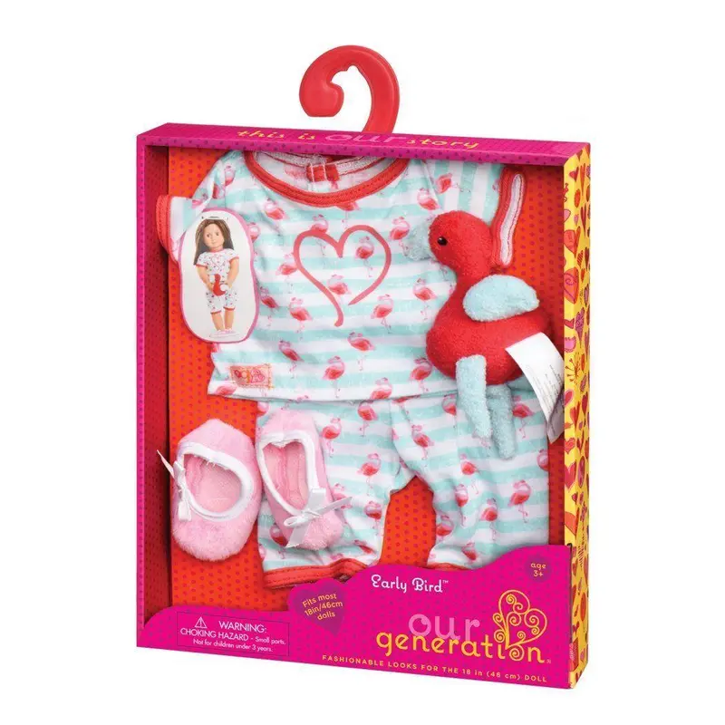 Our Generation Early Bird Flamingo Pyjamas Outfit For 18-inch Dolls