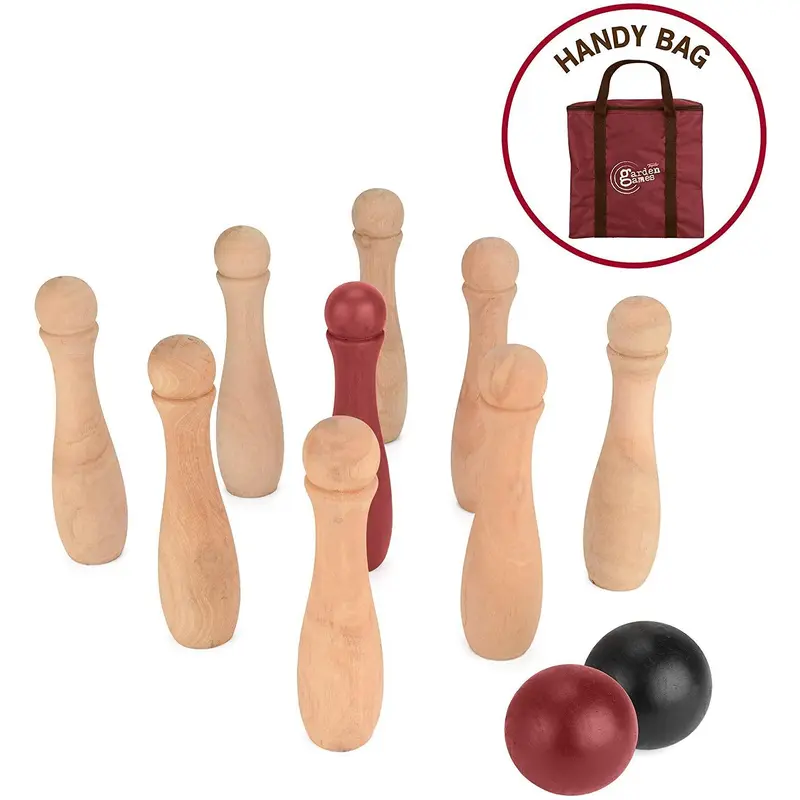 Toyrific Garden Games Wooden Skittles Bowling Set