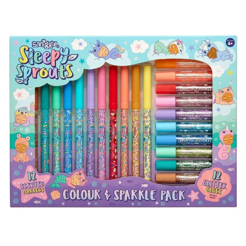 Smiggle Sleepy Sprouts Scented Markers and Glitter Glue Pack Stationery