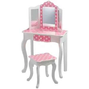 Teamson USA Fashion Polka Dot Prints Gisele Toy Vanity Set - Pink / White Furniture