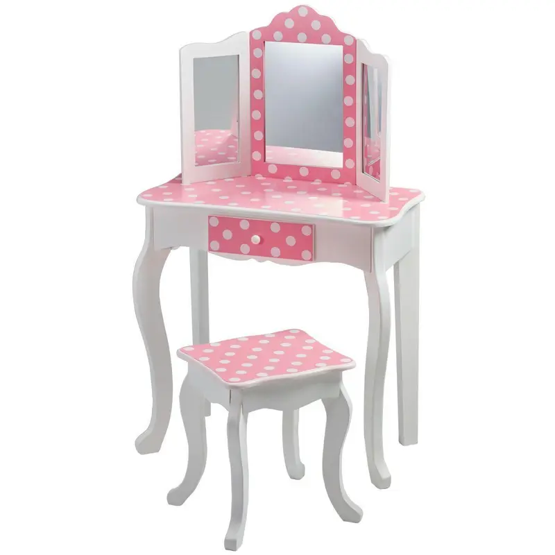 Teamson USA Fashion Polka Dot Prints Gisele Toy Vanity Set - Pink / White Furniture