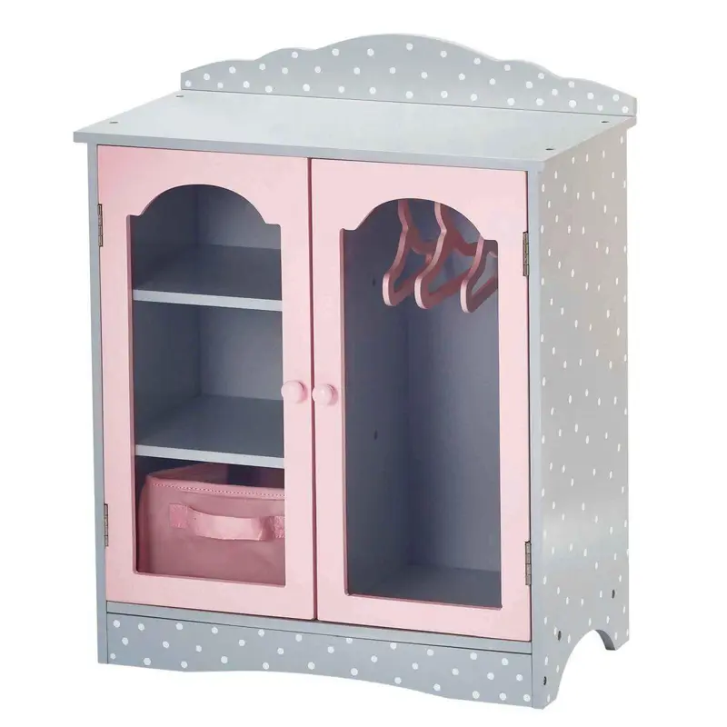 Teamson USA Td-0210ag Polka Dots Princess 18 Doll Fancy Closet with 3 Hangers - Gray Dolls Accessories