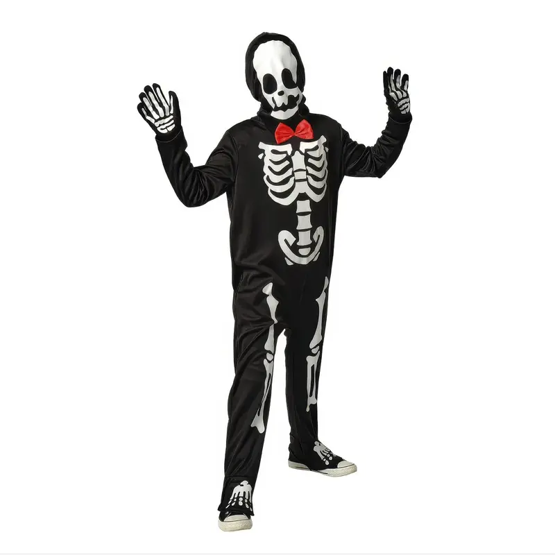 Glow In Dark Skeleton Costume with Red Bow - Size Large