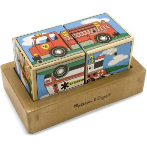 Melissa & Doug 11272 Vehicles Sound Blocks 6-in-1 Puzzle with Wooden Tray