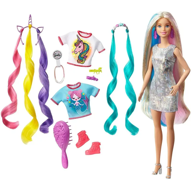 Barbie GHN04 Fantasy Hair Doll with Mermaid & Unicorn Looks