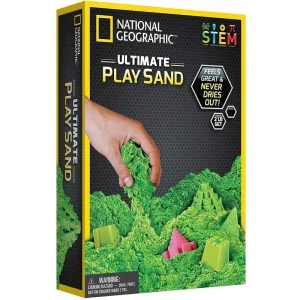 National Geographic Green Play Sand 900g with Castle Moulds and Tray, Green
