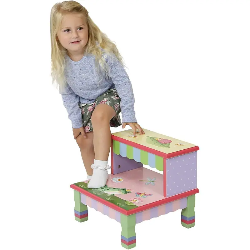 Teamson USA W-7486a Fantasy Fields - Magic Garden Kids Wooden Step Up Stool with Storage