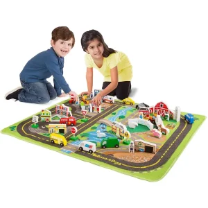 Melissa & Doug 15195 Deluxe Activity Road Rug Play Set with 49 Wooden Vehicles