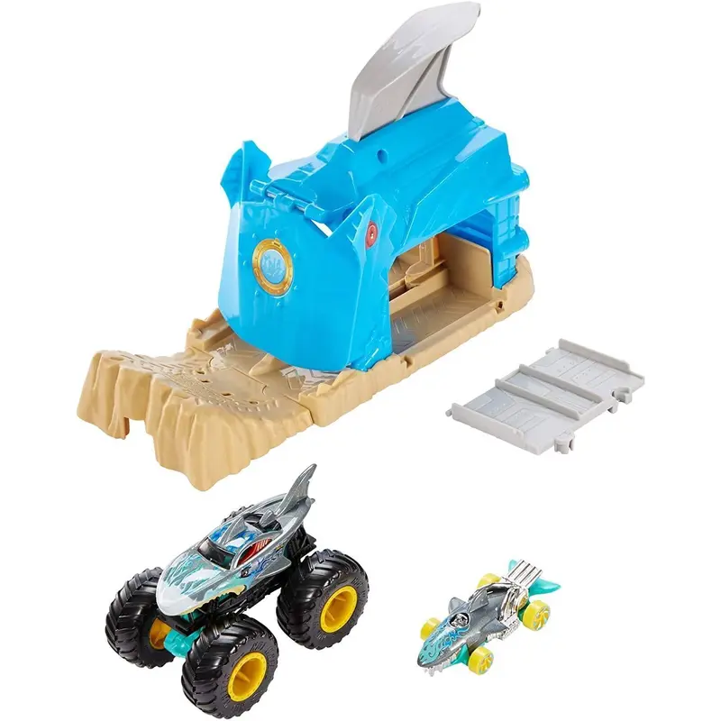 Hot Wheels GKY03 Monster Trucks Pit and Launch Shark Wreak Playset