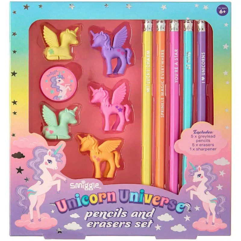 Smiggle Unicorn Universe Pencils and Erasers Set
