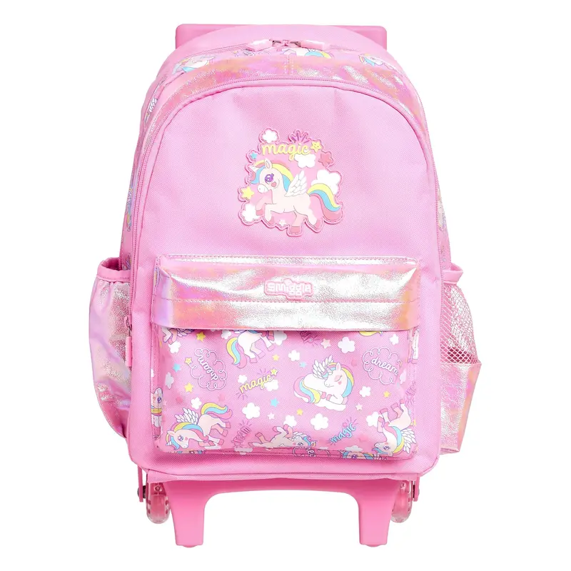 Smiggle Wonder Junior Backpack Trolley with Light Up Wheels - Pink