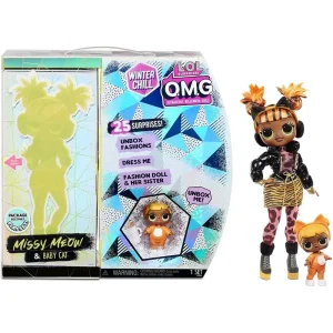 LOL Surprise! OMG Winter Chill Missy Meow Fashion Doll and Baby Cat Doll with 25 Surprises