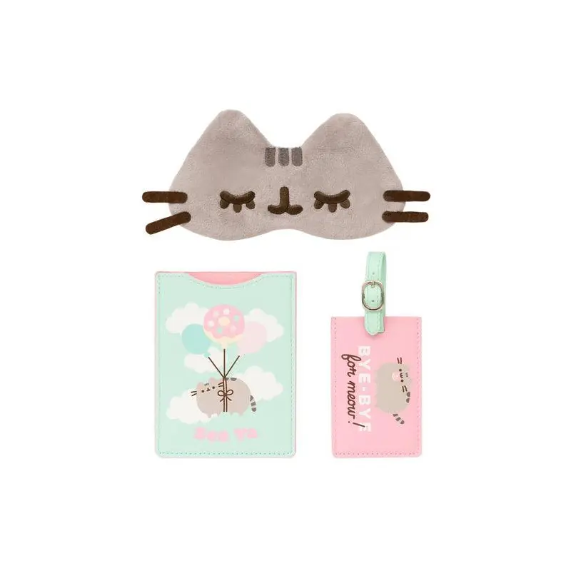 Official Pusheen Travel Set  Passport Holder, Luggage Tag and Sleep Mask