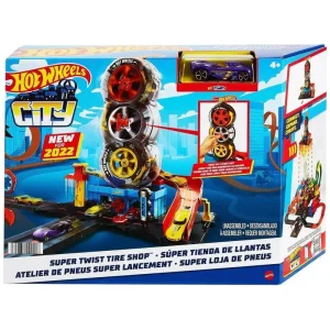 Hot Wheels City Super Twist Tire Shop Playset and Vehicle
