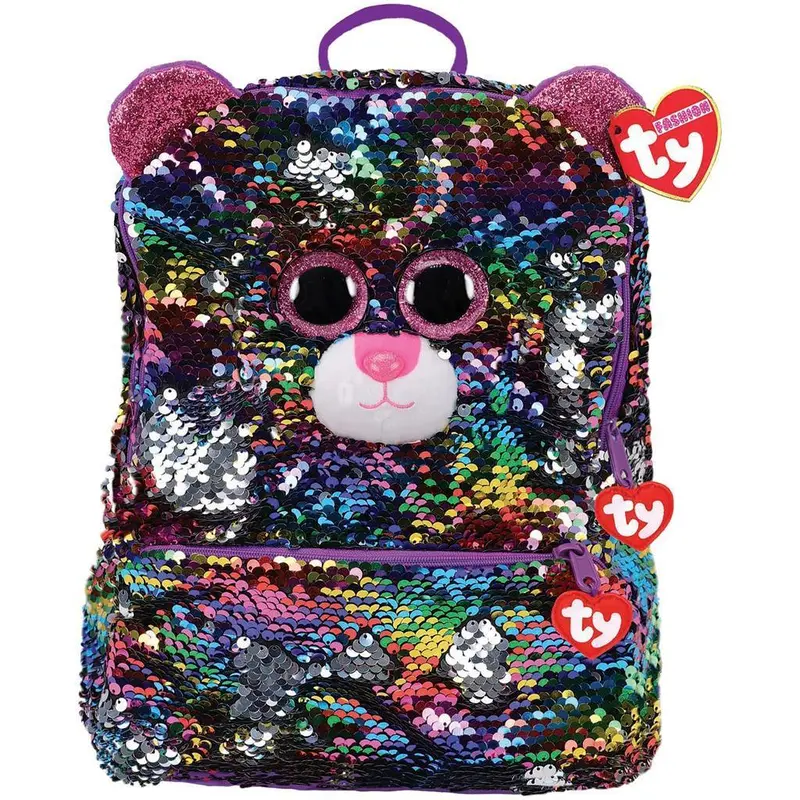Ty Square Plush Sequin Backpack  Dotty The Leopard