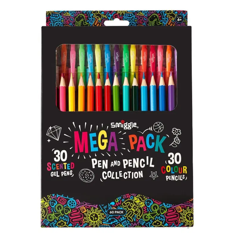 Smiggle Mega Pack Scented Gel Pen & Pencil Collection X60 - Colour Mix