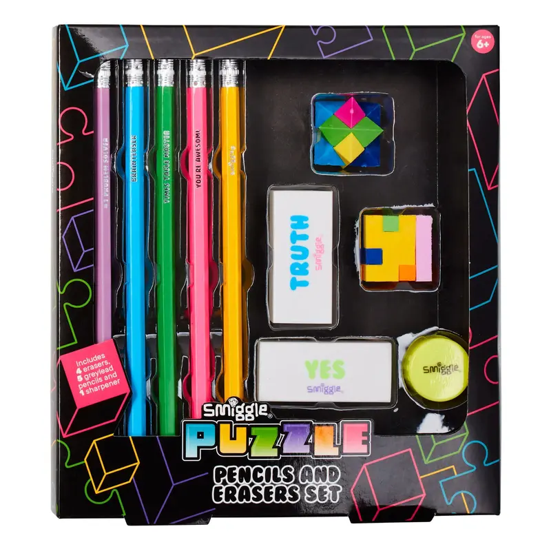Smiggle Novelty Pencil and Eraser Box - Hot Mix
