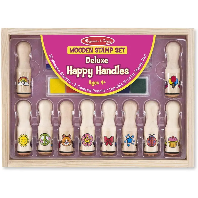 Melissa & Doug Wooden Stamp Set - Deluxe Happy Handles