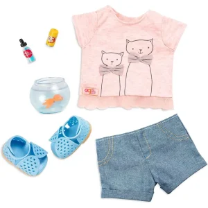 Our Generation Dolls Outfit - T-shirt Cat Print with Goldfish Glass