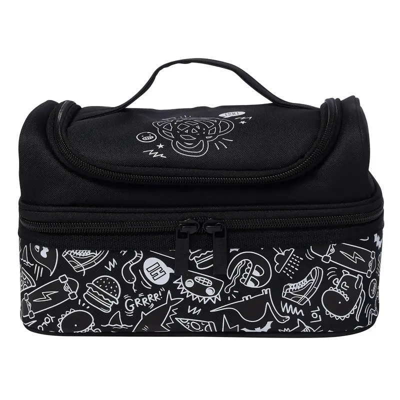 Smiggle Neat Double Decker Lunchbox - Black/white
